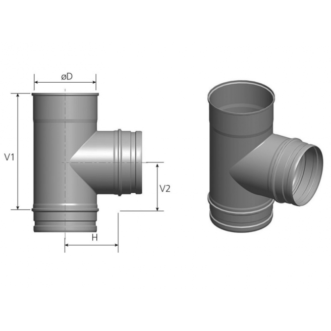 Té 90 Simple Paroi Inox
